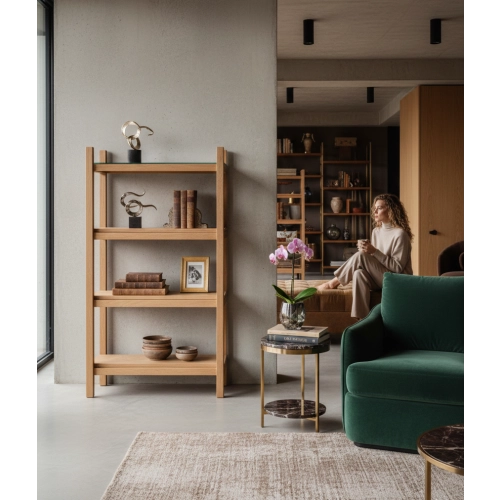 REGAŁ NA KSIĄŻKI  DREWNO LITE DĄB JESION OLCHA RNK-19