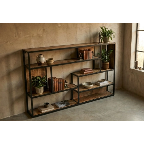 REGAŁ NA KSIĄŻKI METALOWE DREWNO LITE DĄB JESION OLCHA RNK-1