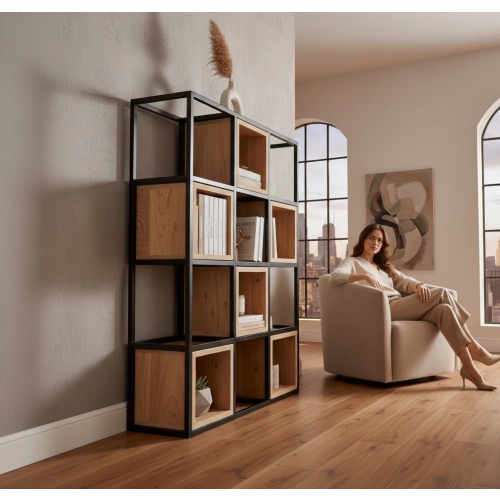 REGAŁ NA KSIĄŻKI METALOWE DREWNO LITE DĄB JESION OLCHA RNK-7