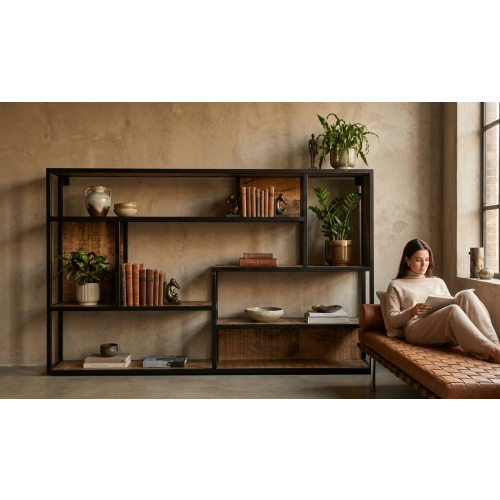 REGAŁ NA KSIĄŻKI METALOWE DREWNO LITE DĄB JESION OLCHA RNK-1