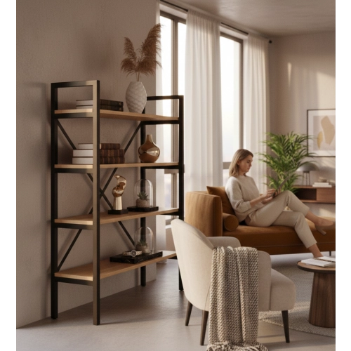 REGAŁ NA KSIĄŻKI METALOWY DREWNO LITE DĄB JESION OLCHA RNK-9