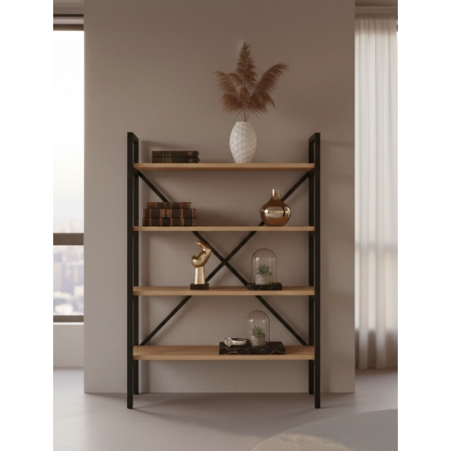 REGAŁ NA KSIĄŻKI METALOWY DREWNO LITE DĄB JESION OLCHA RNK-9