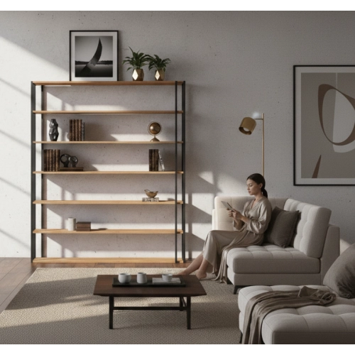 REGAŁ NA KSIĄŻKI METALOWY DREWNO LITE DĄB JESION OLCHA  RNK-193