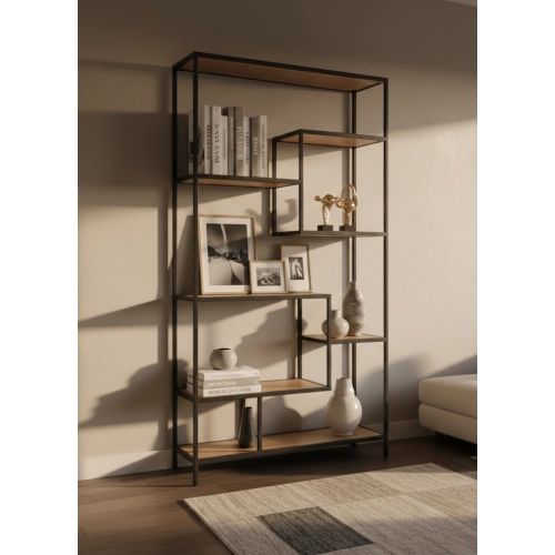 REGAŁ NA KSIĄŻKI METALOWY DREWNO LITE DĄB JESION OLCHA RNK-2