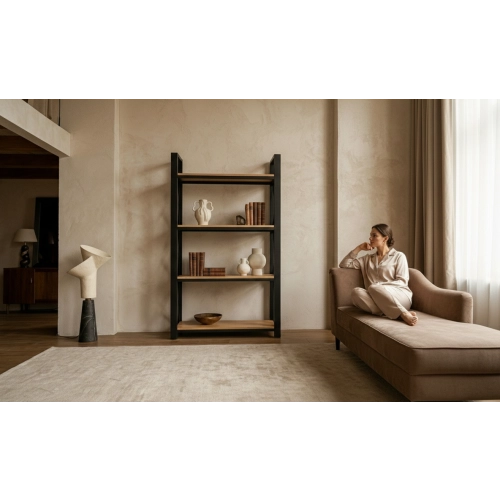 REGAŁ NA KSIĄŻKI METALOWY DREWNO LITE DĄB JESION OLCHA RNK-3