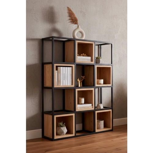 REGAŁ NA KSIĄŻKI METALOWE DREWNO LITE DĄB JESION OLCHA RNK-7