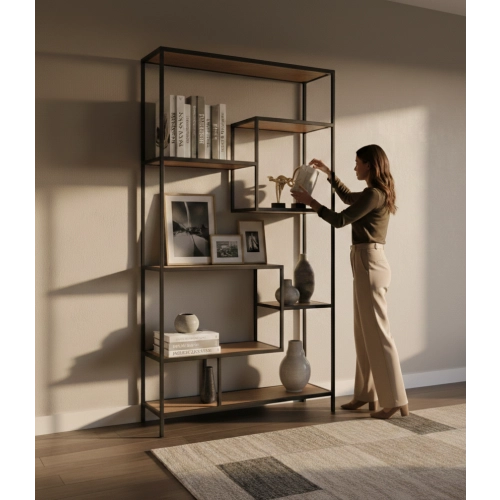 REGAŁ NA KSIĄŻKI METALOWY DREWNO LITE DĄB JESION OLCHA RNK-2