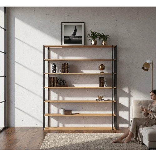 REGAŁ NA KSIĄŻKI METALOWY DREWNO LITE DĄB JESION OLCHA  RNK-193