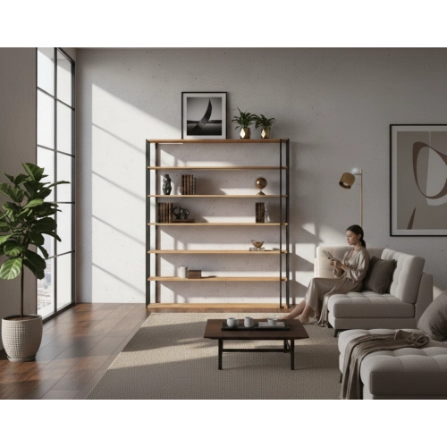 REGAŁ NA KSIĄŻKI METALOWY DREWNO LITE DĄB JESION OLCHA  RNK-193