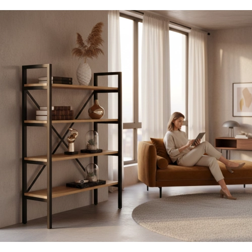 REGAŁ NA KSIĄŻKI METALOWY DREWNO LITE DĄB JESION OLCHA RNK-9