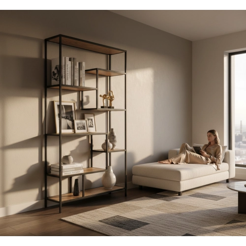 REGAŁ NA KSIĄŻKI METALOWY DREWNO LITE DĄB JESION OLCHA RNK-2