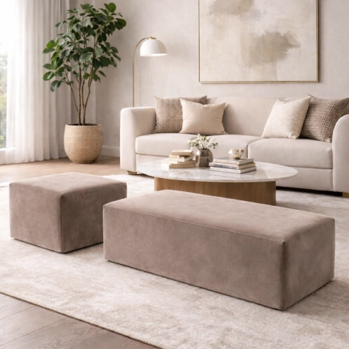 Zestaw puf tapicerowanych do salonu – pufa prostokątna i kwadratowa – design premium PU-3