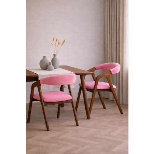 PRODUCENT Krzesło Dębowe KR-201 Kolor Tkaniny Pudrowy Róż Kolor Drewna Orzech