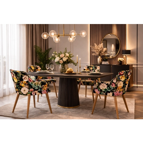 Krzesło tapicerowane DELUXE KR-9 Tkanina Kwiaty Mix Czerń