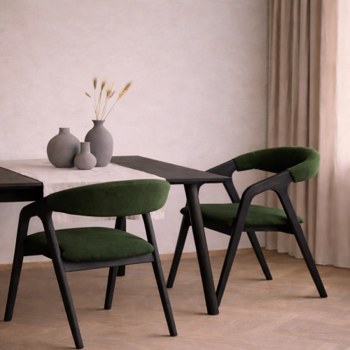 PRODUCENT Krzesło Dębowe KR-201 Kolor Tkaniny Zielona Kolor Drewna Czarny