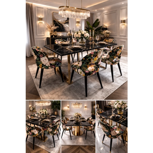 PRODUCENT Krzesło DELUXE KR-5 Tkanina Kwiaty Mix Czerń