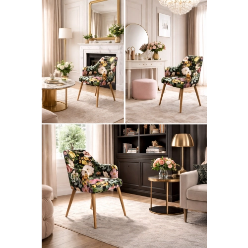 Krzesło tapicerowane DELUXE KR-9 Tkanina Kwiaty Mix Czerń