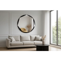 Lustro FORMA VII – nowoczesne lustro dekoracyjne do salonu, przedpokoju lub sypialni w czarnej, okrągłej ramie z geometrycznym szlifem (siedmiokąt)