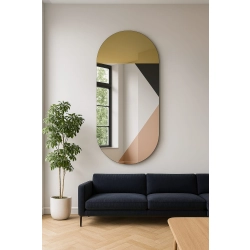 Lustro TRICOLOR SHINE  – designerskie owalne lustro dekoracyjne złoto–miedziane z czarnym akcentem do salonu i sypialni