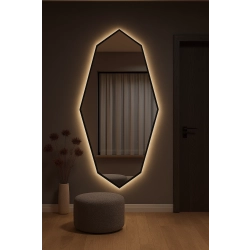 Lustro PRISMÉ w Matowej Czarnej Ramie MDF z podświetleniem LED do Sypialni, Przedpokoju i Salonu Biura