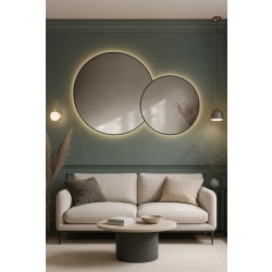 Lustro VOW – zestaw dwóch okrągłych luster LED w ramie MDF slim | Lustra dekoracyjne do salonu, sypialni i przedpokoju