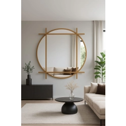 Lustro CLEOPATRA SKY – okrągłe loftowe lustro dekoracyjne w złotej ramie ze szprosami, idealne do salonu i sypialni