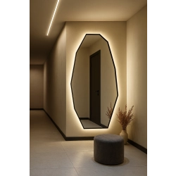 Lustro QUARTZ w Matowej Czarnej Ramie MDF z podświetleniem LED do Sypialni, Przedpokoju i Salonu Biura