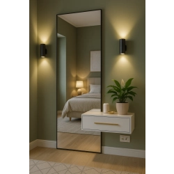 Lustro VERTICA LED – nowoczesne lustro z ramą i wycięciem na szafkę | lustro loftowe z podświetleniem | lustro do przedpokoju lub sypialni