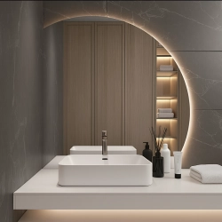 Lustro SoleMezza – łazienkowe lustro LED, ćwiartka koła z podświetleniem | nowoczesne lustro do łazienki | dekoracyjne lustro ścienne z oświetleniem