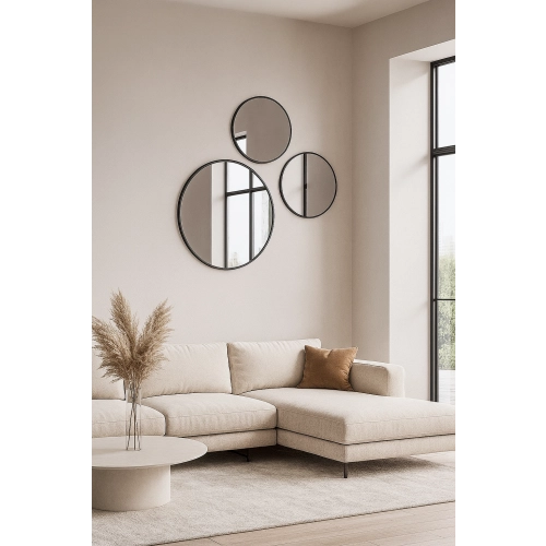 Lustro FAMILIA SET – nowoczesny komplet 3 luster okrągłych w ramie MDF do salonu, sypialni, przedpokoju i innych wnętrz