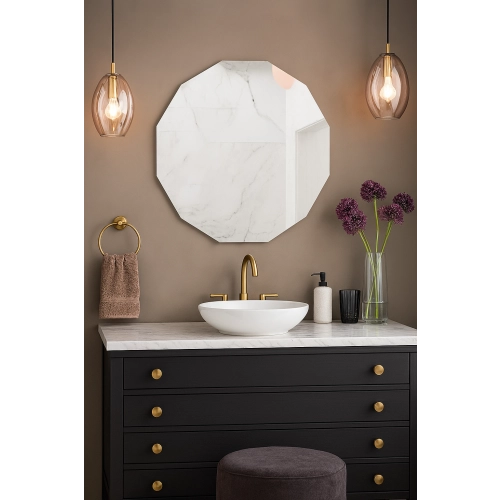 Lustro GOLDEN LUX – szlifowane lustro dekoracyjne o geometrycznym kształcie do łazienki, salonu, holu lub sypialni | Okrągłe lustro bez ramy na ścianę