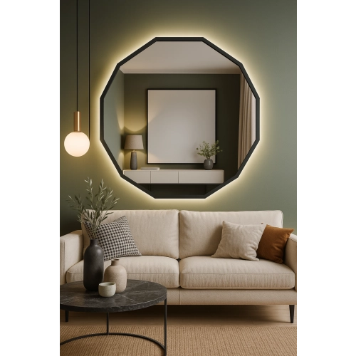 Lustro NÉROLI – nowoczesne lustro wielokątne  w czarnej ramie MDF | designerskie lustro dekoracyjne do salonu, sypialni, łazienki