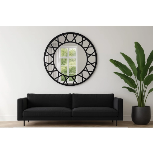 Lustro ICE LOFT CLOCK – okrągłe lustro loft czarne ze szprosami, duże industrialne w stylu tarczy zegara do salonu, przedpokoju, jadalni