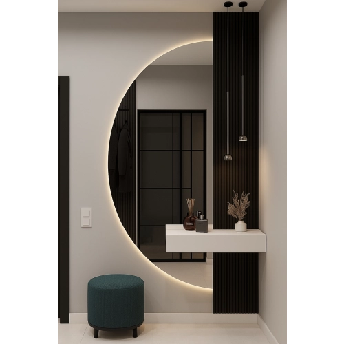 Lustro LOVERS DUO – zestaw 2 półokrągłych luster LED bez ramy do sypialni, łazienki, przedpokoju i nowoczesnych wnętrz