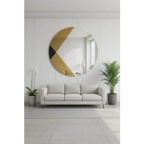 Lustro SOLIS SUN – okrągłe lustro dekoracyjne czarno-złote z kolorową taflą, nowoczesne lustro do salonu i sypialni