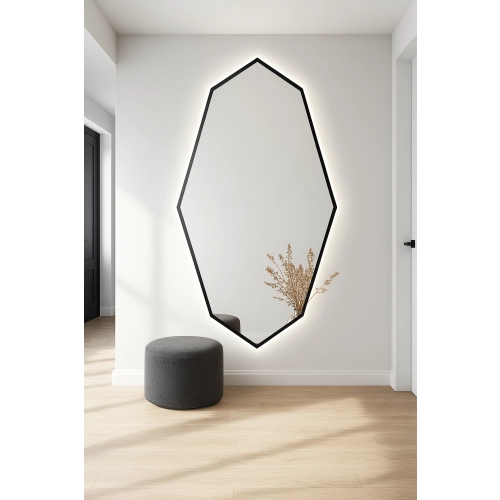 Lustro PRISMÉ w Matowej Czarnej Ramie MDF z podświetleniem LED do Sypialni, Przedpokoju i Salonu Biura