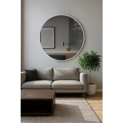 Lustro HALO BLACK – Okrągłe Lustro w Czarnej Ramie MDF SLIM do Salonu, Przedpokoju i Sypialni, Nowoczesne Lustro Dekoracyjne