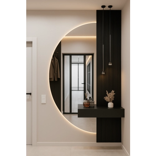 Lustro LOVERS DUO – zestaw 2 półokrągłych luster LED bez ramy do sypialni, łazienki, przedpokoju i nowoczesnych wnętrz