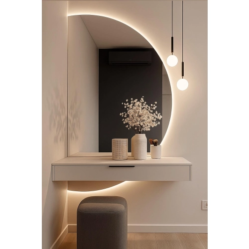 Lustro LOVERS DUO – zestaw 2 półokrągłych luster LED bez ramy do sypialni, łazienki, przedpokoju i nowoczesnych wnętrz