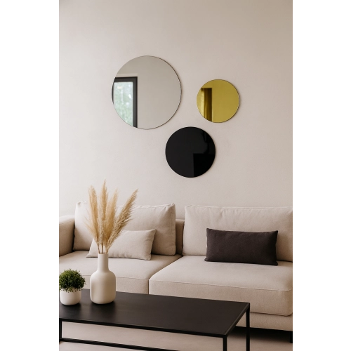 Lustro TRIO GLOW – zestaw 3 luster dekoracyjnych: złota tafla, lacobel czarny i lustro klasyczne do salonu, sypialni i nowoczesnych wnętrz