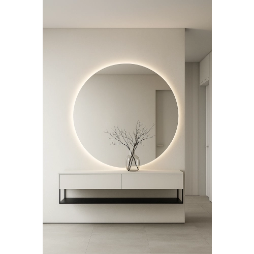 Lustro PIIRI – okrągłe lustro LED z podświetleniem do łazienki, sypialni i przedpokoju