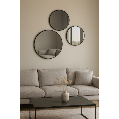 Lustro FAMILIA SET – nowoczesny komplet 3 luster okrągłych w ramie MDF do salonu, sypialni, przedpokoju i innych wnętrz