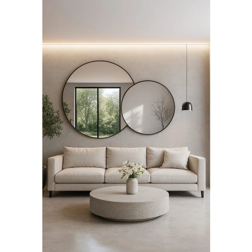 Lustro AMORÈ LINE – zestaw 2 luster okrągłych w ramie MDF slim do salonu, sypialni i nowoczesnych wnętrz