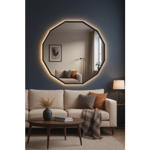 Lustro NÉROLI – nowoczesne lustro wielokątne  w czarnej ramie MDF | designerskie lustro dekoracyjne do salonu, sypialni, łazienki