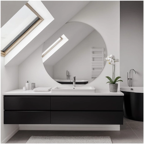 Lustro LUNO CUT – okrągłe lustro na poddasze z ściętymi bokami do łazienki