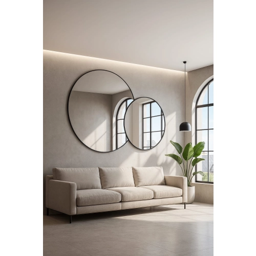 Lustro AMORÈ LINE – zestaw 2 luster okrągłych w ramie MDF slim do salonu, sypialni i nowoczesnych wnętrz