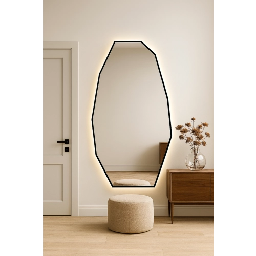 Lustro QUARTZ w Matowej Czarnej Ramie MDF z podświetleniem LED do Sypialni, Przedpokoju i Salonu Biura