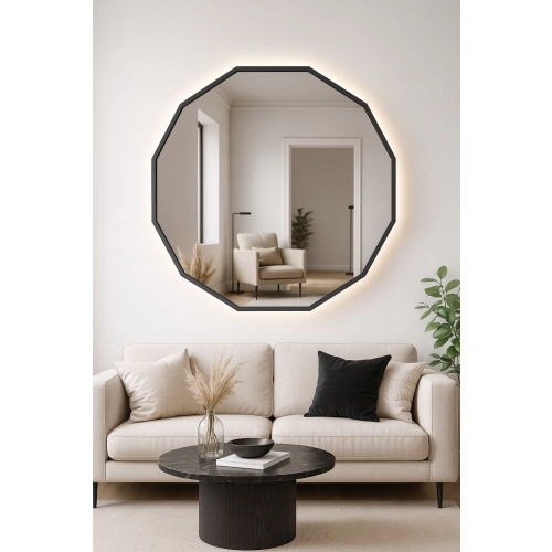 Lustro NÉROLI – nowoczesne lustro wielokątne  w czarnej ramie MDF | designerskie lustro dekoracyjne do salonu, sypialni, łazienki