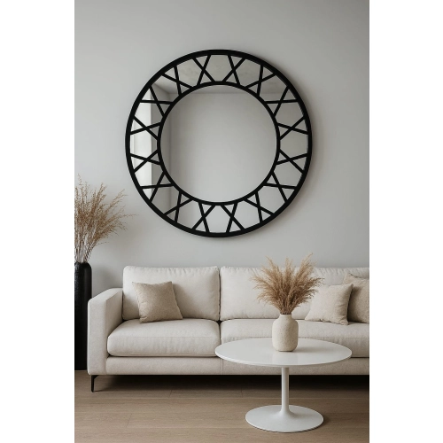 Lustro ICE LOFT CLOCK – okrągłe lustro loft czarne ze szprosami, duże industrialne w stylu tarczy zegara do salonu, przedpokoju, jadalni