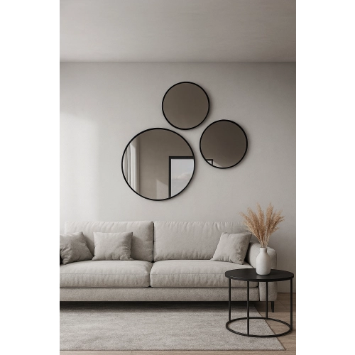 Lustro FAMILIA SET – nowoczesny komplet 3 luster okrągłych w ramie MDF do salonu, sypialni, przedpokoju i innych wnętrz